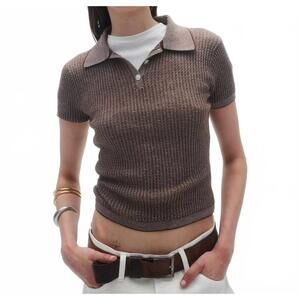 NEW GUEST IN RESIDENCE shrunken polo shirt in chestnut/cream
